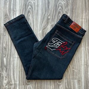 Men’s FUBU Selvedge Denim Jeans Red Embroidered Black Collector Size 36x32